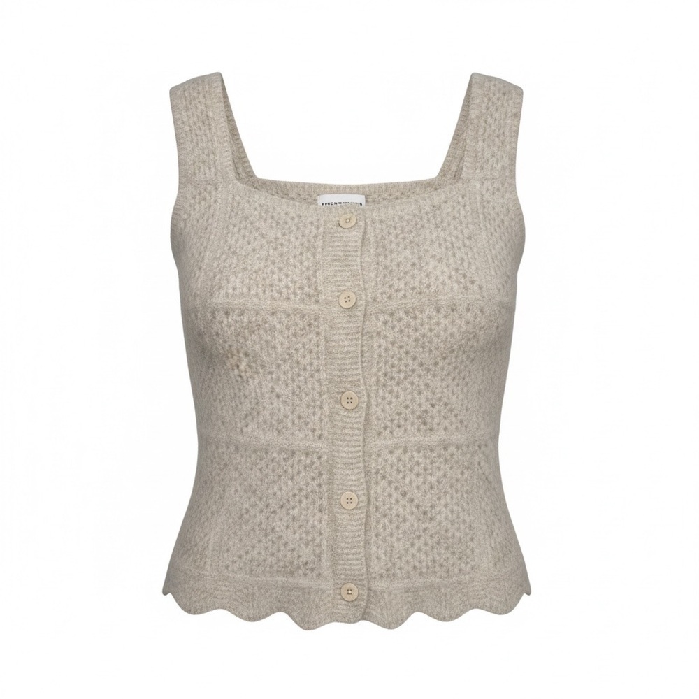 Women's Cream Fuzzy Knit Tank Top with Button Detail